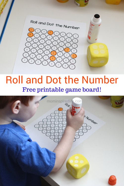 Roll and Dot the Number. Math Game for Kids that teaches number identification and counting.