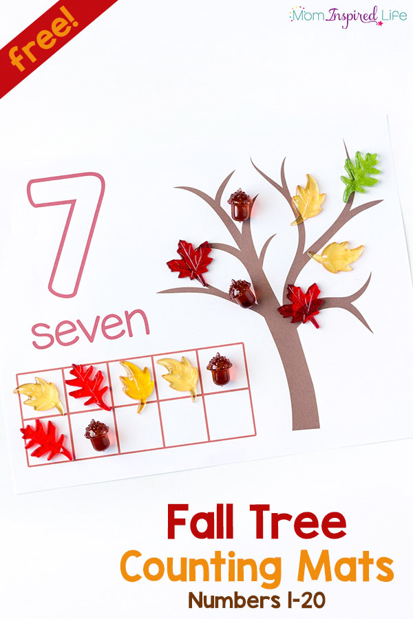 Fall tree counting mats for learning numbers 1-20. Perfect for fall math centers!